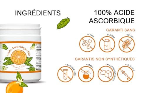 Kala Health - Vitamine C Pure 1 kg - Poudre de vitamine C - Acide ascorbique pur - Fourniture de 1000 jours x 1000 mg dosage élevé - Avec cuillère-doseuse - Végétalien - Qualité premium