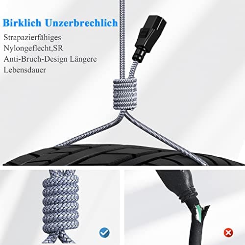 3m Câble d’Alimentation 3 pôles,Nylon Câble d'alimentation Universel EU Schuko CEE 7/7 sur IEC60320 C13 avec VDE pour moniteurs, PC, imprimantes,Couleur Noire