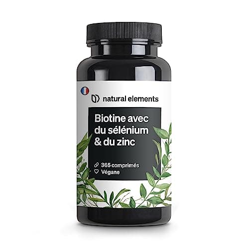 Biotine 1000 μg – Zinc 10mg avec Sélénium 55 μg – 365 Comprimés pour pousse cheveux (1 an d'approvisionnement) – Favorise la Repousse des Cheveux, la Peau et des Ongles – 100% Végétalien