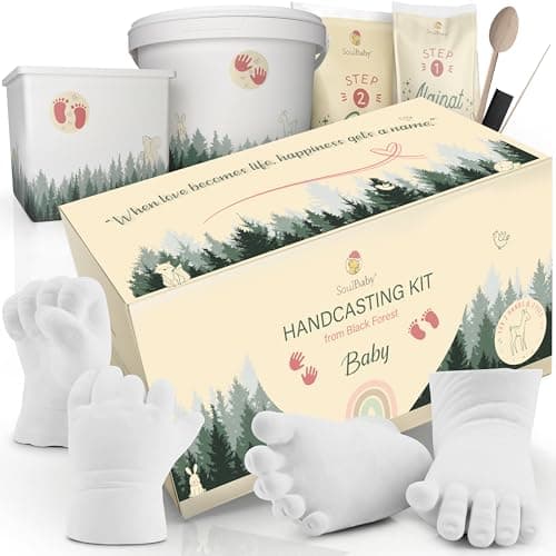 SOULBABY® Kit de Moulage Pied et Main Bebe [4 moulages] I 100% Made in Germany I Kit Moulage Bebe avec 2 récipients pour Le Moulage I Kit Empreinte Bebe avec Emballage pour Cadeau de Naissance