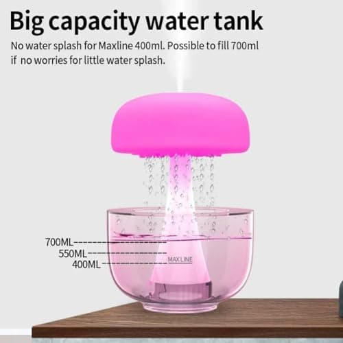 AMIUHOUN 1 PCS Humidificateur Champignon avec Lampe Lumineuse Méduse - Veilleuse, Sons de Pluie Diffuseur de Bruit Blanc Autonomie 24H, 700ML