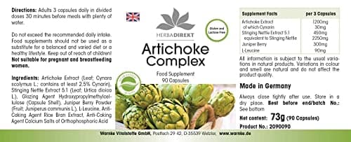 Capsules d'artichaut - à l'ortie et au genièvre - végétalien - 90 capsules | Herba Direkt - Qualité des pharmacies allemandes
