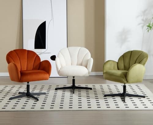 Wahson Fauteuil de Salon en Fausse Fourrure Fauteuil Crapaud Confortable Pied Pivotant Fauteuil Coquillage Siège Rembourée, Fauteuil Coiffeuse pour Salon et Chambre, Blanc