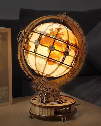 ROWOOD Puzzle 3D Bois Globe Lumineux Maquette en Bois a Construire Adulte - Kits de Modèles de Bricolage Construction Jouet - Cadeaux de Noël et d'anniversaire pour Adultes et Adolescents