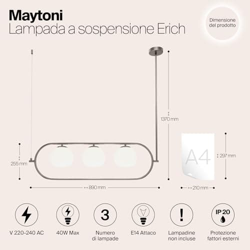 MAYTONI Lampe à Suspension Série Erich Style Modern, Armature métallique, diffuseur en verre dépoli, E14x3 40W
