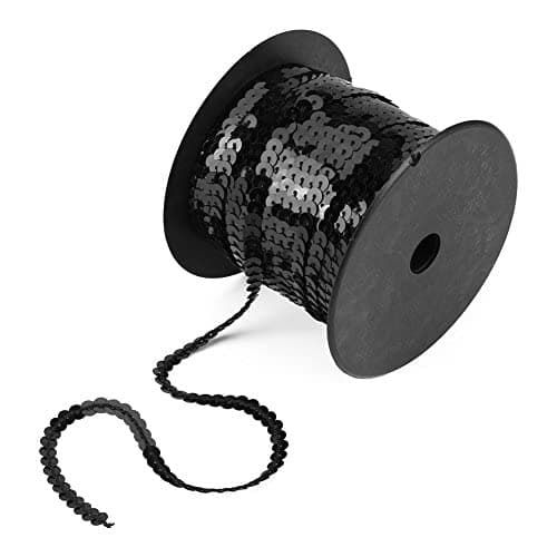 Oumefar 100 Yards 6mm ruban couture ruban paillette sequins Paillettes Ligne Paillettes Plates Bande Vêtement Garniture Cordes À Coudre Accessoires(Noir) Craftbead