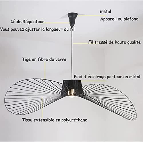MeTikTok Suspensions Rétro Vertigo Lustre, Creative LED Lampe Fibre De Verre + Polyuréthane De Chapeau En Tissu Design Moderne Salon Cuisine Salle De Bain Éclairage Décoratif, E27,Copper,100CM