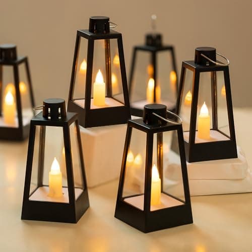 Romadedi Lanterne LED Exterieur Halloween - Lot de 20 Mini Noir Lanterne Bougie Decorative à Suspendre pour Ramadan, Mariage, Noel, Decoration de Table, Deco Champetre