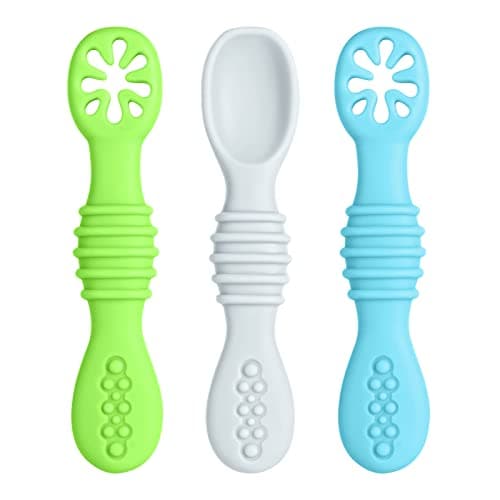 Vicloon Cuillere Bebe Apprentissage,3pcs Cuillères D'apprentissage pour Enfants et Bébé Ustensile D'apprentissage Adapté à Dentition Première Étape Recommandé par Experts Sevrage