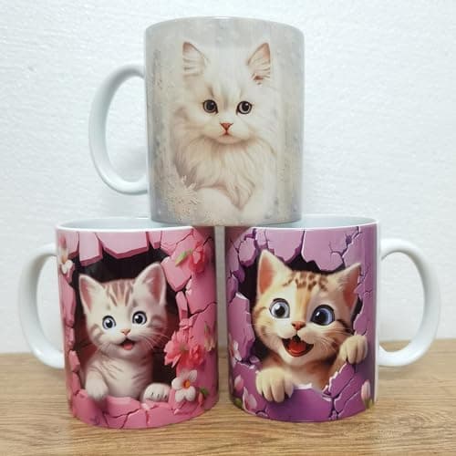 Liemuao Tasse en Céramique 325 ml, Tasse à Café 3D Mug Mignon Chat, Tasse Mug Cadeau Frère Anniversaire Créative Tasse de Chaton 3D pour amies ou à offrir a la famille (B)