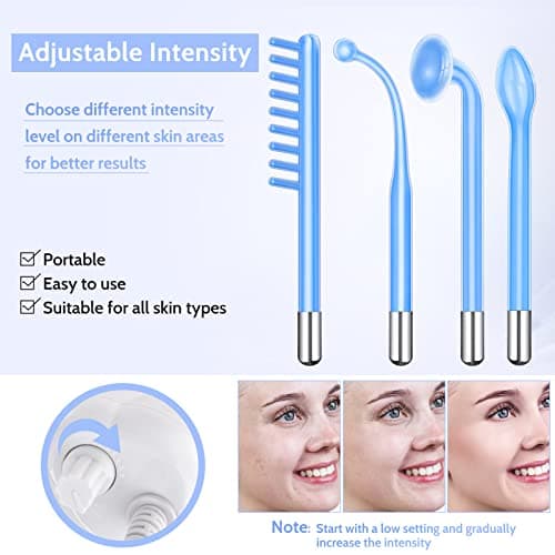 Yofuly Appareil Haute Fréquence avec 4 Bleu, Haute Fréquence Portable Visage Baguette, Outils de Beauté Facialepour Réduire Les Rides, Les Yeux Gonflés, Les Cernes, La Perte de Cheveux