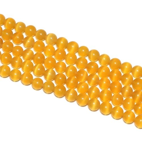 MJDCB 105 pièces Petites Perles Oeil de Chat Jaune Dor 10mm Perles de Cristal Ronde Vrac pour La Fabrication de Bijoux Bracelets Boucles D'oreilles Colliers Accessoires