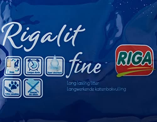Riga - Rigalit Fine - Litière pour Chat Hyper Absorbante d'Origine Minérale - Gel de Silice - Granulométrie Fine - Absorbe les Odeurs - Anti Développement Bactérien - 1,6 kg