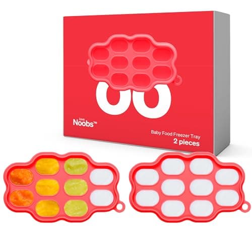 Bac a Glacons Avec Couvercle Bebe par LoveNoobsTM, Lot de 2 plateaux en silicone à 100%, Bac Glacon Bebe Diversification, Sans BPA, Moule Glace Bebe, Glacons Moule, Bac Congelation Puree Bebe