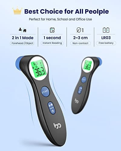 Thermomètre Frontal Bebe et Adultes, Thermometre Medical Numérique sans Contact pour la Fièvre, Thermomètre Infrarouge précis Instantané à l'opération Simple Noir