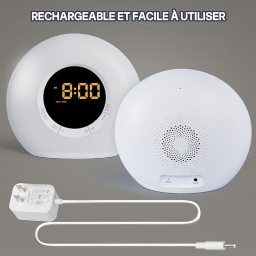 iHoo Réveil tout-en-un avec machine à sons, veilleuse à commande tactile,Deux alarmes, 10 bruits blancs, sieste et minuterie de sommeil, idéal pour les adultes, les adolescents et les enfants