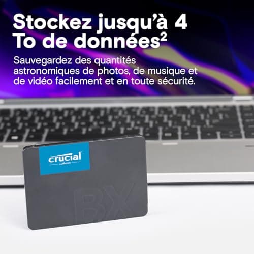 Crucial BX500 SATA SSD 480Go, SSD 2.5" Interne, jusqu'à 540Mo/s, Compatible avec Ordinateur Portable et de Bureau (PC), 3D NAND, Accélération dynamique de l'écriture, Disque Dur SSD - CT480BX500SSD1
