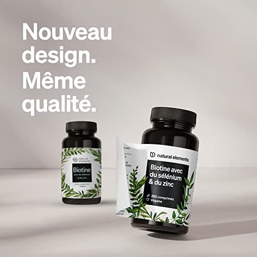 Biotine 1000 μg – Zinc 10mg avec Sélénium 55 μg – 365 Comprimés pour pousse cheveux (1 an d'approvisionnement) – Favorise la Repousse des Cheveux, la Peau et des Ongles – 100% Végétalien