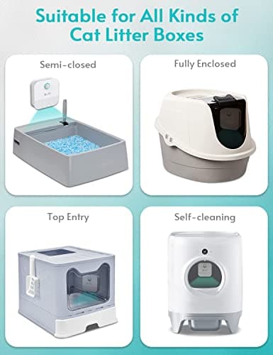 DownyPaws Eliminateur d'odeurs de Litière pour Chat, Desodorisant Litiaire, Tous Les Types de Bac à Litière, Batterie Rechargeable de 14 Jours
