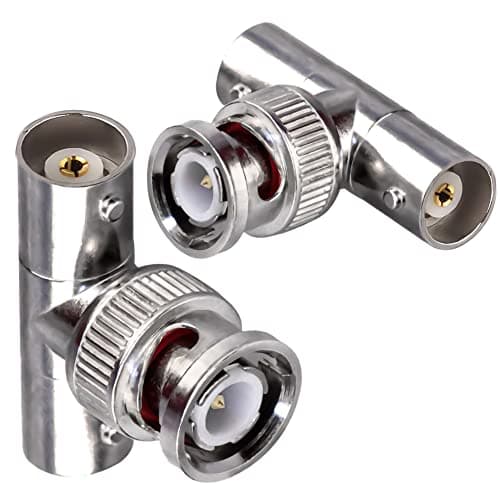 Connecteur BNC Triple T BNC mâle à double BNC femelle Adaptateur coaxial RF en forme de T pour câble coaxial de sécurité CCTV DVR Caméra BNC 3 voies Splitter Combiner 2 Pack