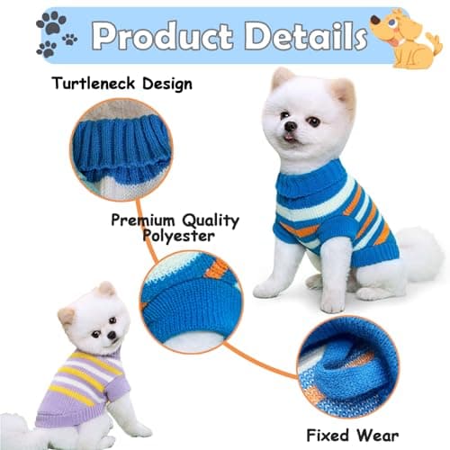 KASESSS 2Pièces Pull Chien Col Roulé, Pull pour Chien Petite Taille en Tricoté Hiver, Pull Chaud Manteau pour Petit Chien,Stries Pull pour Petit Chien,Costume Vetement pour Chat Chihuahua Chiot Yorkie