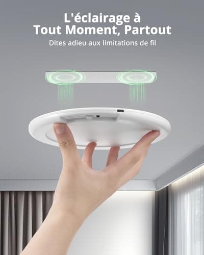 Bojim Plafonnier LED avec Detecteur de Mouvement, ø19cm Plafonnier Sans Fil Télécommande, Lampe de Plafond Rechargeable 3 modes Déclairage Luminosité Réglable pour Couloirs Escalier Balcon Garage