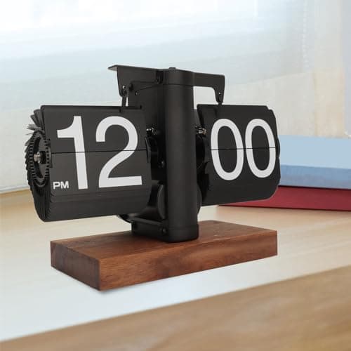 ciciglow Horloge à Bascule, Horloge Numérique Rabattable Simple Face Rétro Horloge Mécanique Automatique à Bascule Horloge de Bureau pour la Maison Salon 12 Heures (Black)