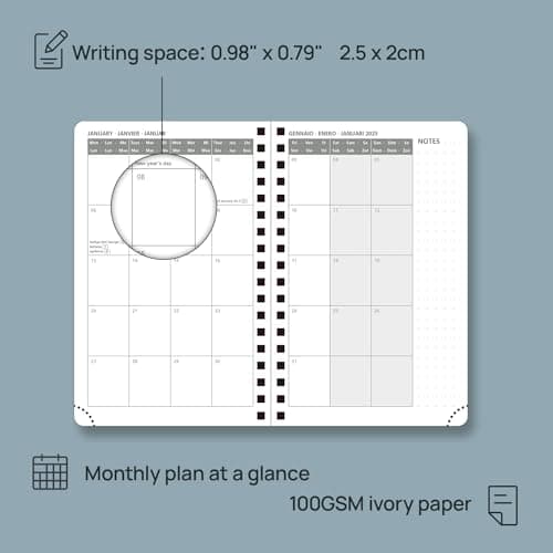 POPRUN Agenda de Poche 2025 A6 Semainier 16 x 10,5 cm - Couverture Rigide Spirale, Petit Agenda, D'Jan 2025 à Déc 2025-12 Mois, Poche intérieur, Papier Certifié FSC® 100 g/m2, Pacifique vert