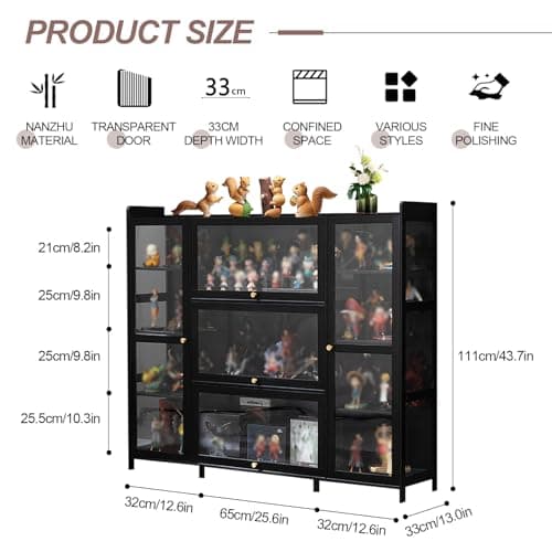 Vitrine pour Collection 53.14in Vitrine en Verre Cadre en Bambou Naturel Meuble Vtrine Verre pour Collection, Vitrine de Collection Acrylique, Résistant à la Poussière, Idéal Pour Salon et Bureau