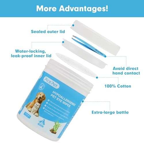 PICE PET Lingettes hypoallergéniques pour Les Yeux pour Chiens et Chats, nettoyant à Base de Plantes pour Les Taches de Larmes, écoulement, croûtes, allergies, démangeaisons, sans Parfum, 100 unités