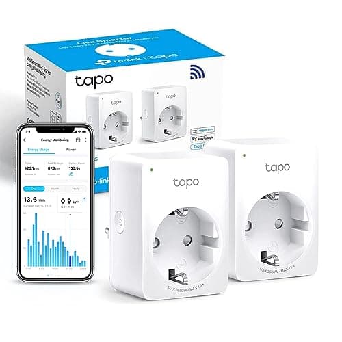 Tapo Prise Connectée WiFi, Suivi de consommation, 16A Type F, compatible avec Alexa et Google Home, Contrôler le radiateur, le chauffage, Économie d'énergie, Commande vocale, Tapo P110(2-pack)