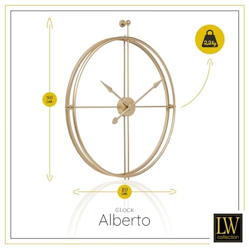LW Collection Horloge Murale Alberto Or 80 cm - Grande Horloge Murale Industrielle en Métal - Horloge Murale Moderne - Mouvement Silencieux - Horloge Silencieuse