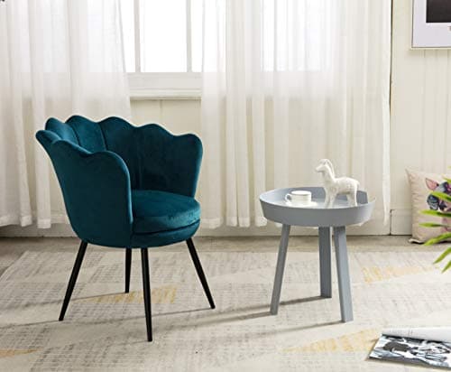 Wahson Fauteuil en Velours Fauteuil Coquillage avec Pieds Métal, Fauteuil Chambre Confortable Chaise Relax pour Salon/Chambre (Bleu Sarcelle)