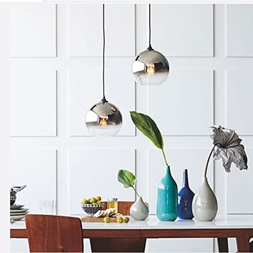 MZStech Lampe à suspension sphérique en verre de couleur dégradée,Suspension Luminaire en verre moderne basée sur des ampoules E27 (Argent, 30CM)
