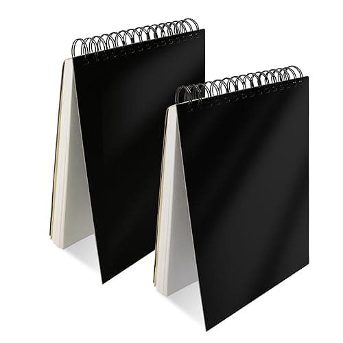 2 Pièces Carnet de Croquis A4, Carnet de Croquis Relié en Spirale, Cahier de Dessin avec Panneau Dur Durable, Cahier Feuille Blanche pour Paysages, Peintures D’artistes, Aquarelles (Noir)