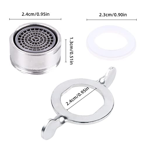 Vinabo 15pcs Mousseur Robinet, Acier Inoxydable Aérateur de robinet M24 avec filtre en ABS, Economiseur d'Eau Embout Brise Jet Robinet Cuisine et Salle de Bain Matériel+15 joints et 1 Clé Argent