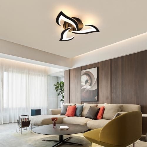 Comely Plafonnier LED, Luminaire Plafonnier 58cm 36W 4000LM, Lustre Salon Moderne, Lampe de Plafond de Pétale pour Salon Chambre Cuisine Salle à Manger, Lumière Blanche Chaude 3000K, Noir