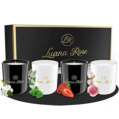 Luana Rose - Lot de 4 - Parfums Envoûtants - Bougies Naturelles à Base de Cire de Soja en Pot de Verre - Coffret Bougies Parfumées Cadeau Femme et Homm - Présentation Élégante