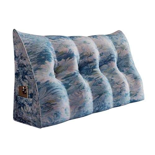 Johnear Coussin de dossier imprimé pour lit - 140 cm - Bleu - Dossier triangulaire - Coussin de canapé - Coussin mural - Lit pour lecture - La housse de coussin est lavable en machine