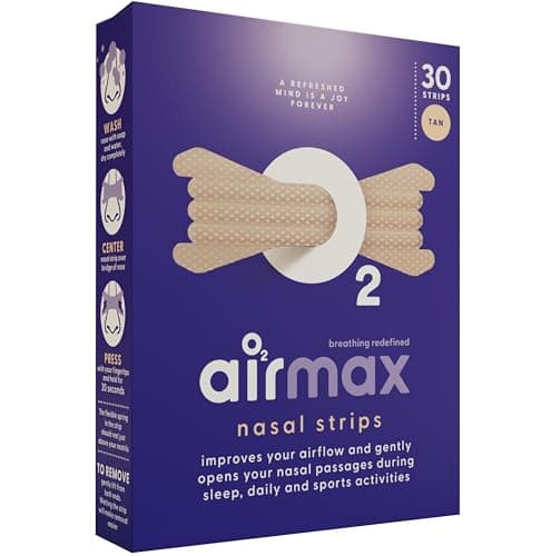Air Max nasal strips anti ronflement - 30 nasal strips beige - Ouvre le passage nasal et augmente le flux d'air | Améliorer le sommeil, soulager la congestion nasale - utiliser pendant le sport