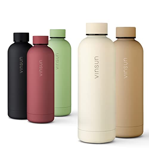 Vinsun Gourde Isotherme 500ml blanc crème - Bouteille d'eau Inox - Étanche, sans BPA, Reutilisable - Bouteille Thermo pour Sport, Randonnee, Velo, Voyage, École