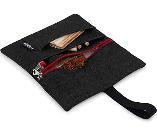 Blague à tabac à rouler hydrofuge - Pochette à tabac 30/50 g avec compartiments pour Feuilles, Filtres et Briquet (Fermeture rouge)
