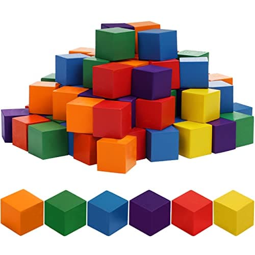 Belle Vous Cube Couleur en Bois (Lot de 100) - 1,5 x 1,5 x 1,5 cm - Bois Cube Carré de 6 Couleurs - Cube Bois Enfant, Travaux Manuels, Fabrication de Puzzle, Jouets Éducatifs