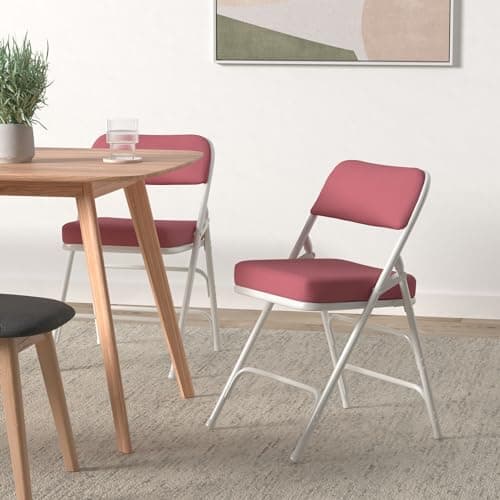 KAIHAOWIN Chaise Pliante Rembourree, Ultra épais Chaise Pliante Intérieur Chaises Métalliques Confortables avec Coussin Moelleux Salle à Manger et Bureau Rouge