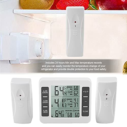 Thermomètre Congélateur sans Fil Thermomètre Numérique de Réfrigérateur avec Alarme Congelateur Thermomètre Frigo Intérieur Extérieur avec 2 Capteurs pour Cuisine et Maison