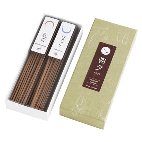 Asayu Japan Bâtons Encens Japonais Traditionnels Set Réflexion, Parfums Patchouli et Oliban, Qualité Naturelle Fabriqué au Japon, Ensemble Varié pour Détente et Yoga