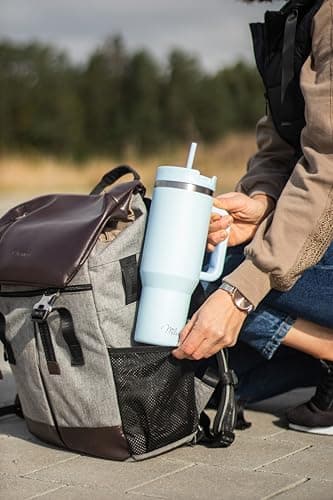 Milu Gobelet thermique 1200ml avec paille & anse, 24h glacé / 12h chaud Tumbler 40oz en acier inoxydable avec poignée, isolant bouteille to go (Morning Blue, 1200ml)