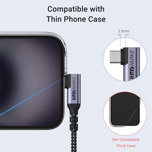 SUMPK Short USB 4 fils à angle droit [50cm 2 Pack], charge rapide 240w avec transfert de données haute vitesse 40gbps et affichage vidéo 8K