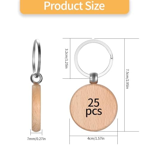 DAJMAIEZ 25 Pièces Porte-Clés en Bois Vierges, Porte Clés Bois Brut avec Anneaux, Porte-clés Ronds Naturel Personnalisé pour Bricolage Artisanat Gravure Pyrogravure