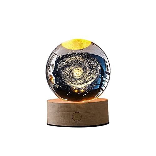 JAWSEU Veilleuse Boule de Cristal 3D USB, Lampe LED Sur Base en Bois Massif Pour Chambre et Bureau - Décoration et Ornement